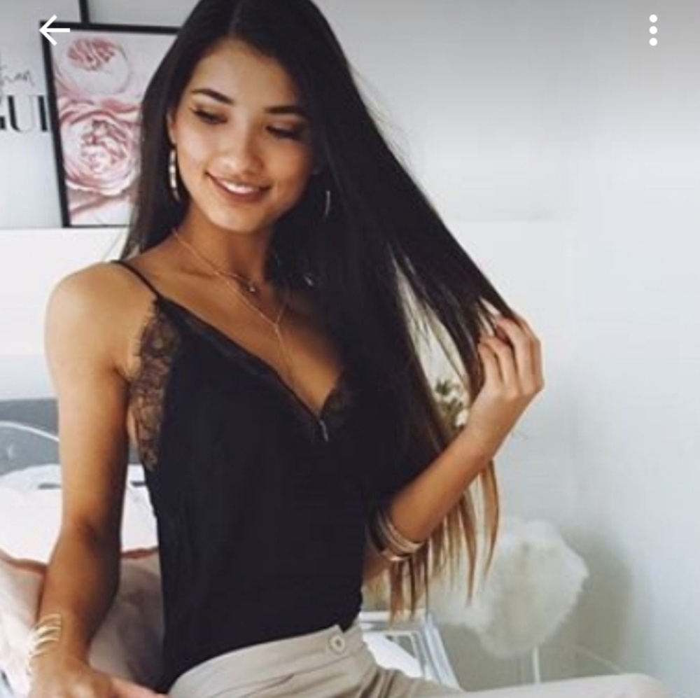 Showpo medium black lace trim cami satin
